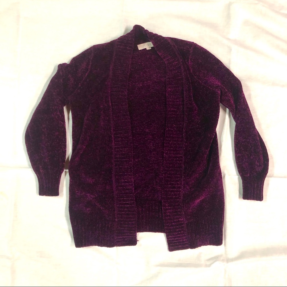 🌹 LOFT purple chenille open cardigan
